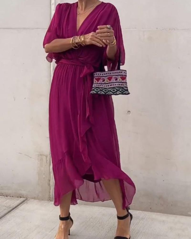 Rhea | Robe Croisée Fluide À Manches Chauve-Souris