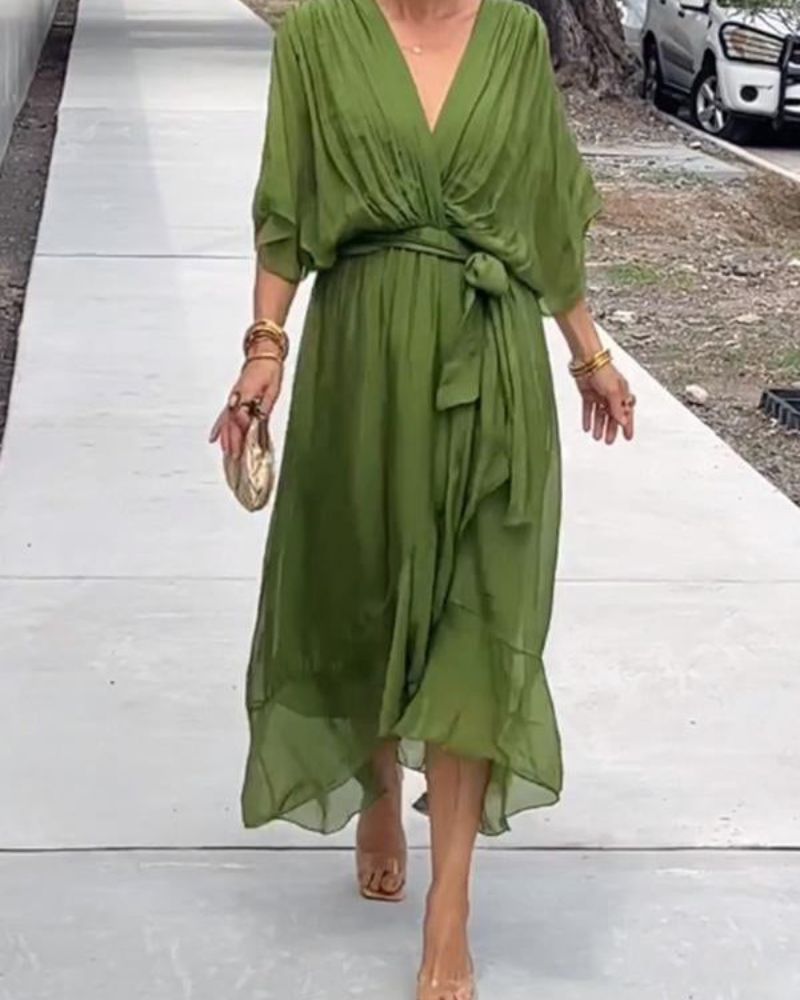Rhea | Robe Croisée Fluide À Manches Chauve-Souris