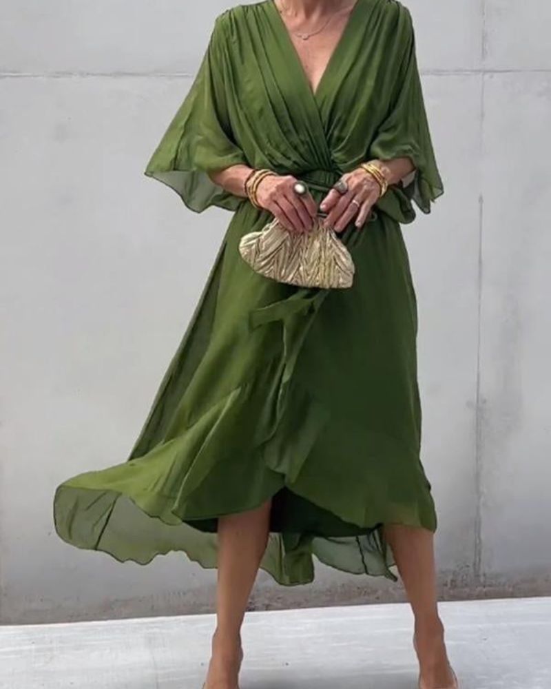 Rhea | Robe Croisée Fluide À Manches Chauve-Souris