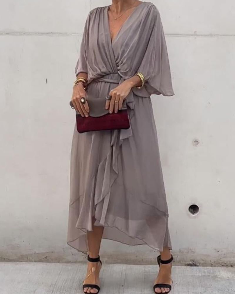 Rhea | Robe Croisée Fluide À Manches Chauve-Souris