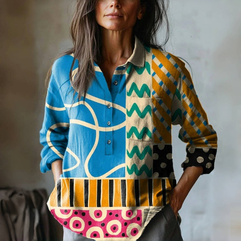 Blouse Géométrique | Style Vintage Décontracté