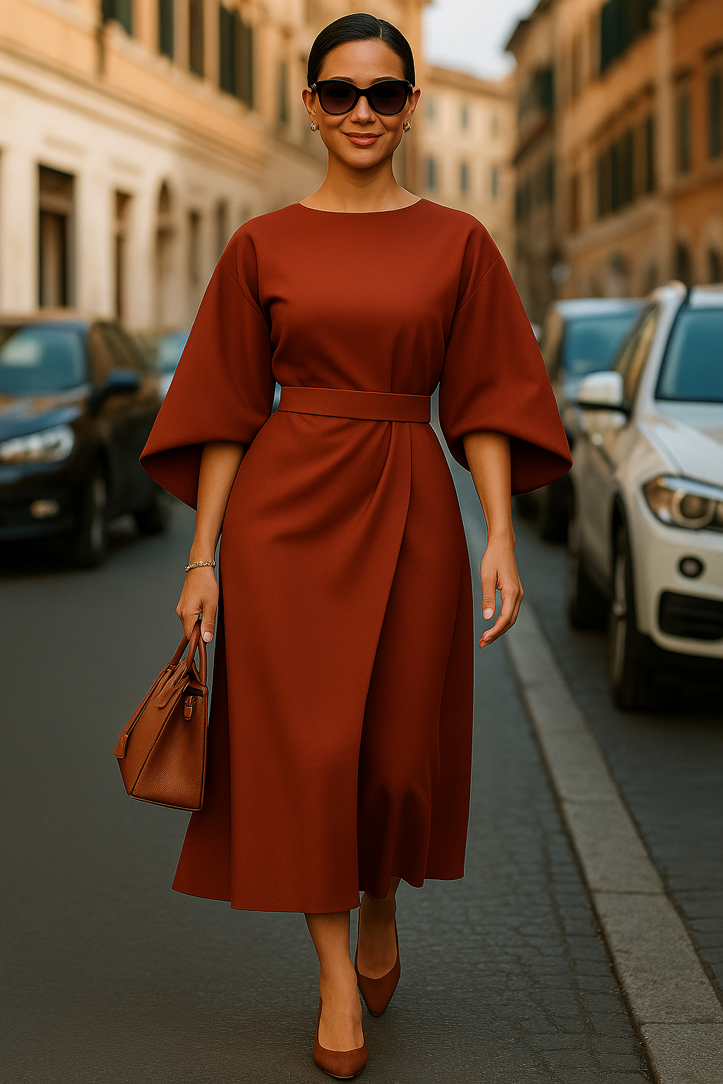 Sonia | Robe Élégante à Manches Bouffantes