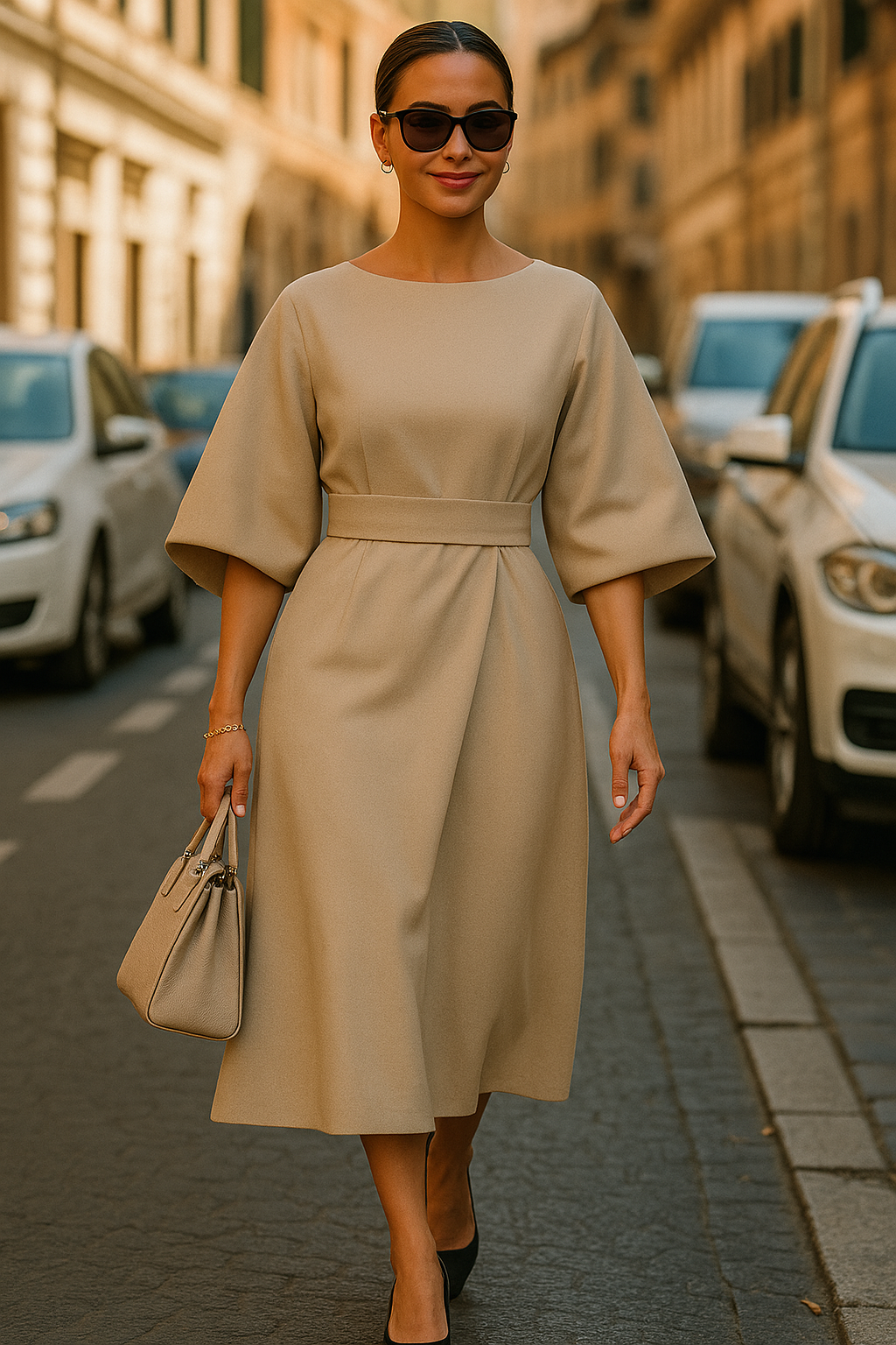 Sonia | Robe Élégante à Manches Bouffantes