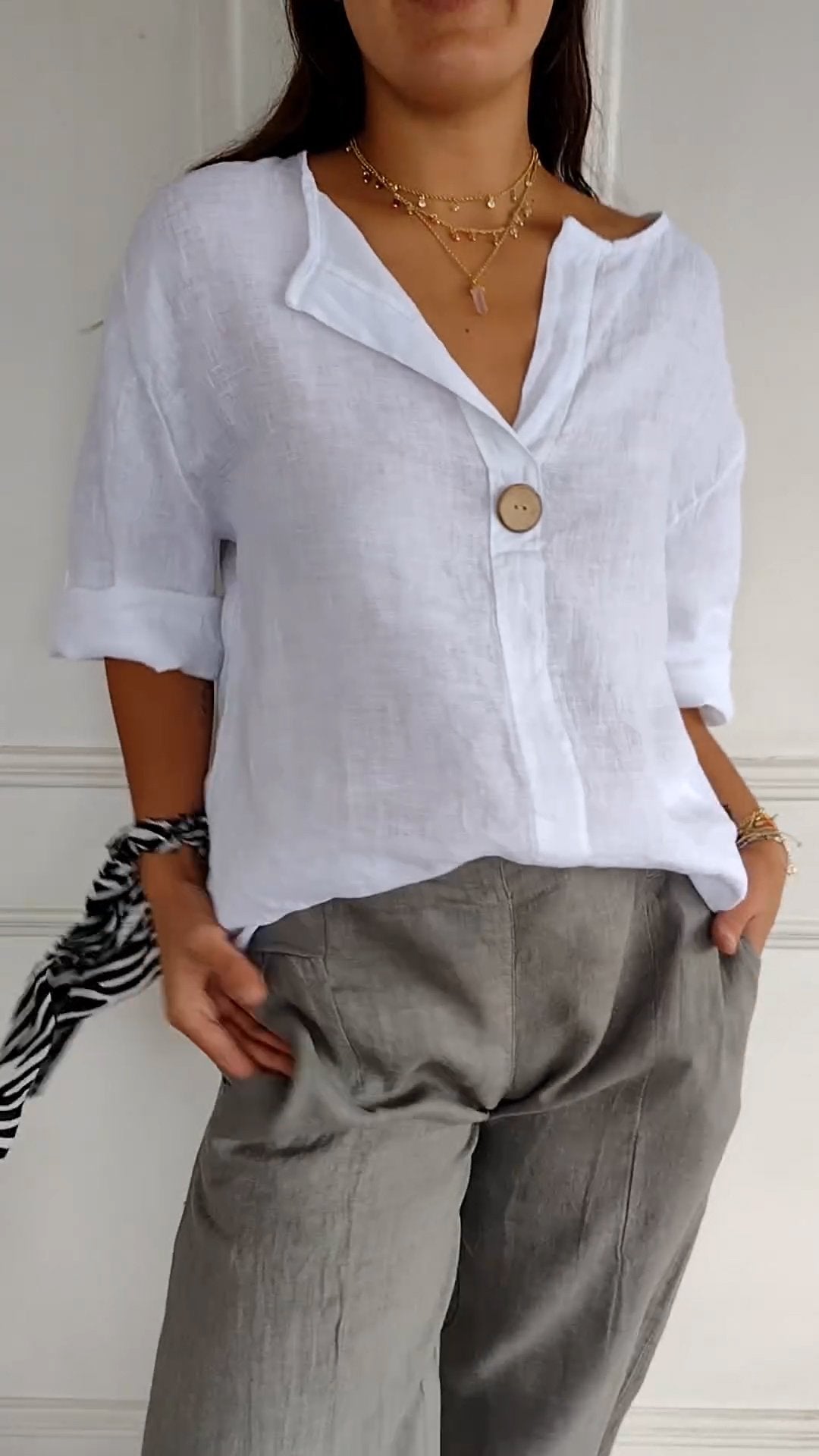 Jasmine | Top Décontracté En Coton Et Lin Avec Col En V