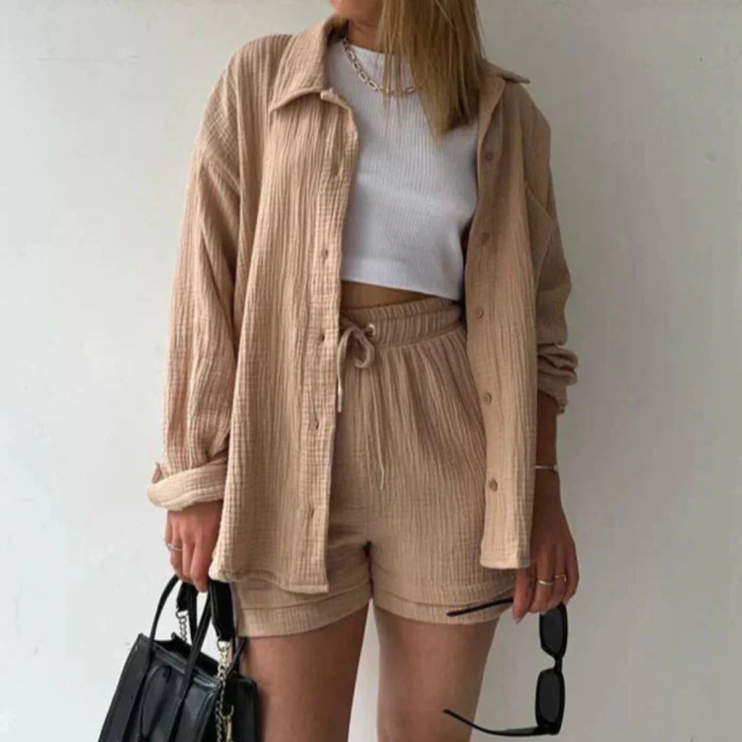 Ensemble Élodie | Chemise Oversize & Short Taille Haute en Coton