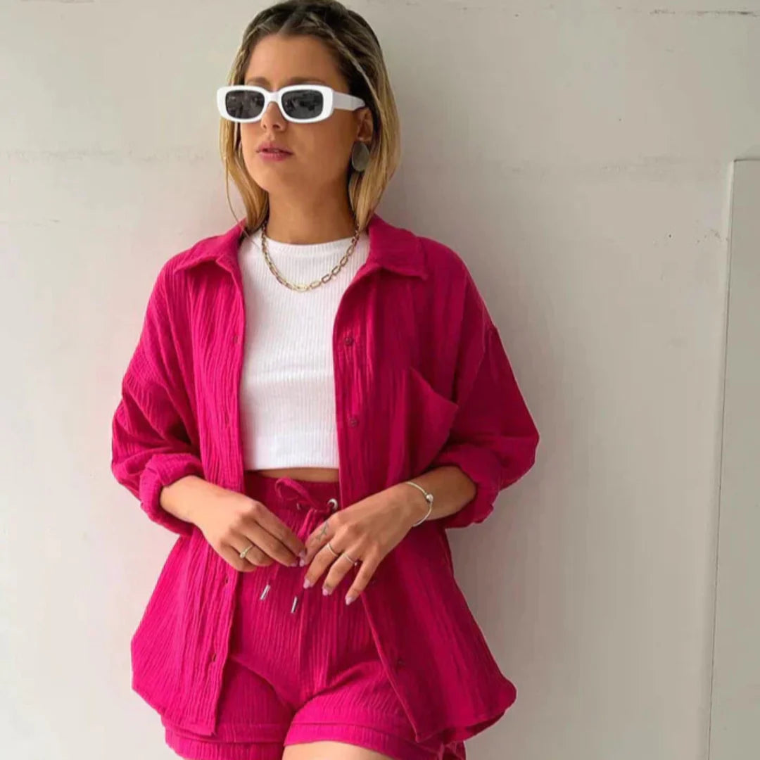 Ensemble Élodie | Chemise Oversize & Short Taille Haute en Coton