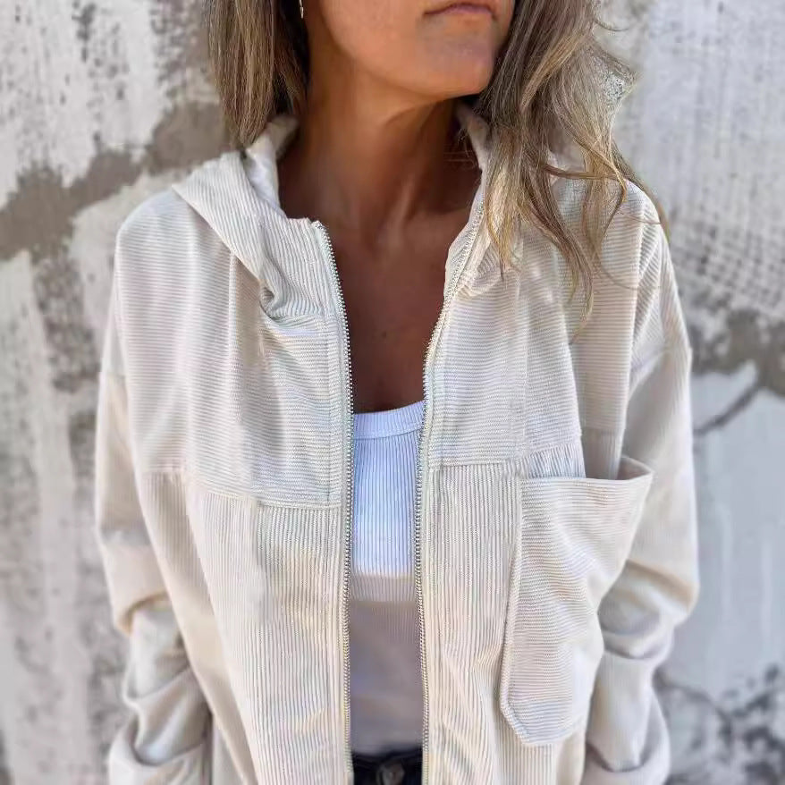 Clémence | Veste Décontractée en Velours à Capuche