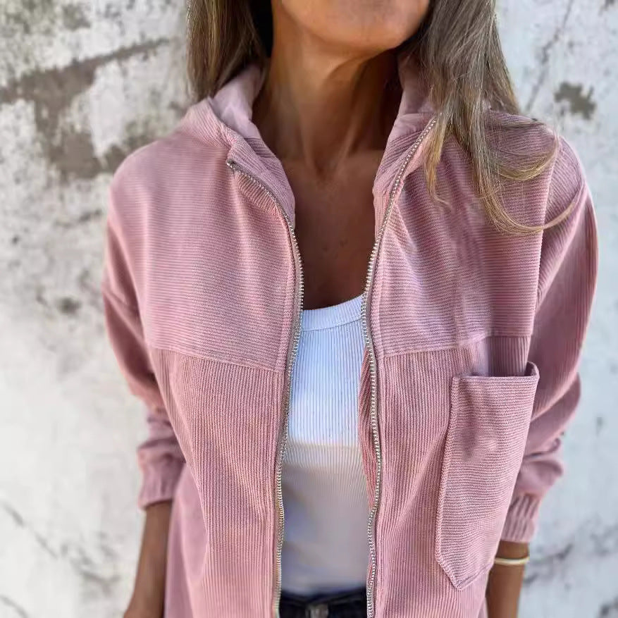 Clémence | Veste Décontractée en Velours à Capuche