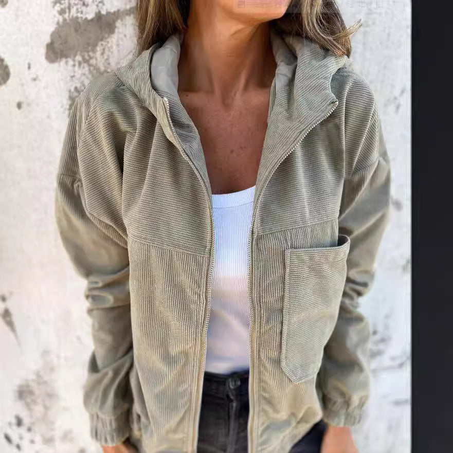 Clémence | Veste Décontractée en Velours à Capuche