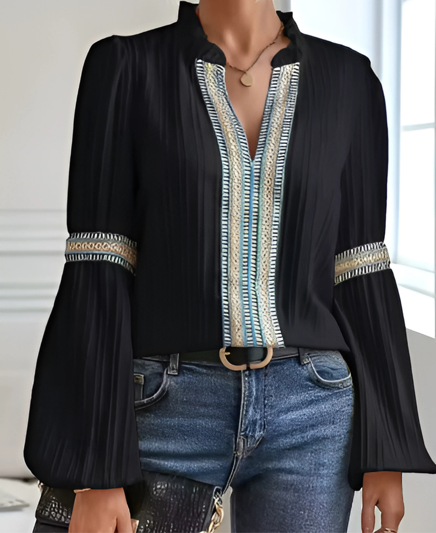 Vintage | Blouse Col En V Avec Broderies Élégantes