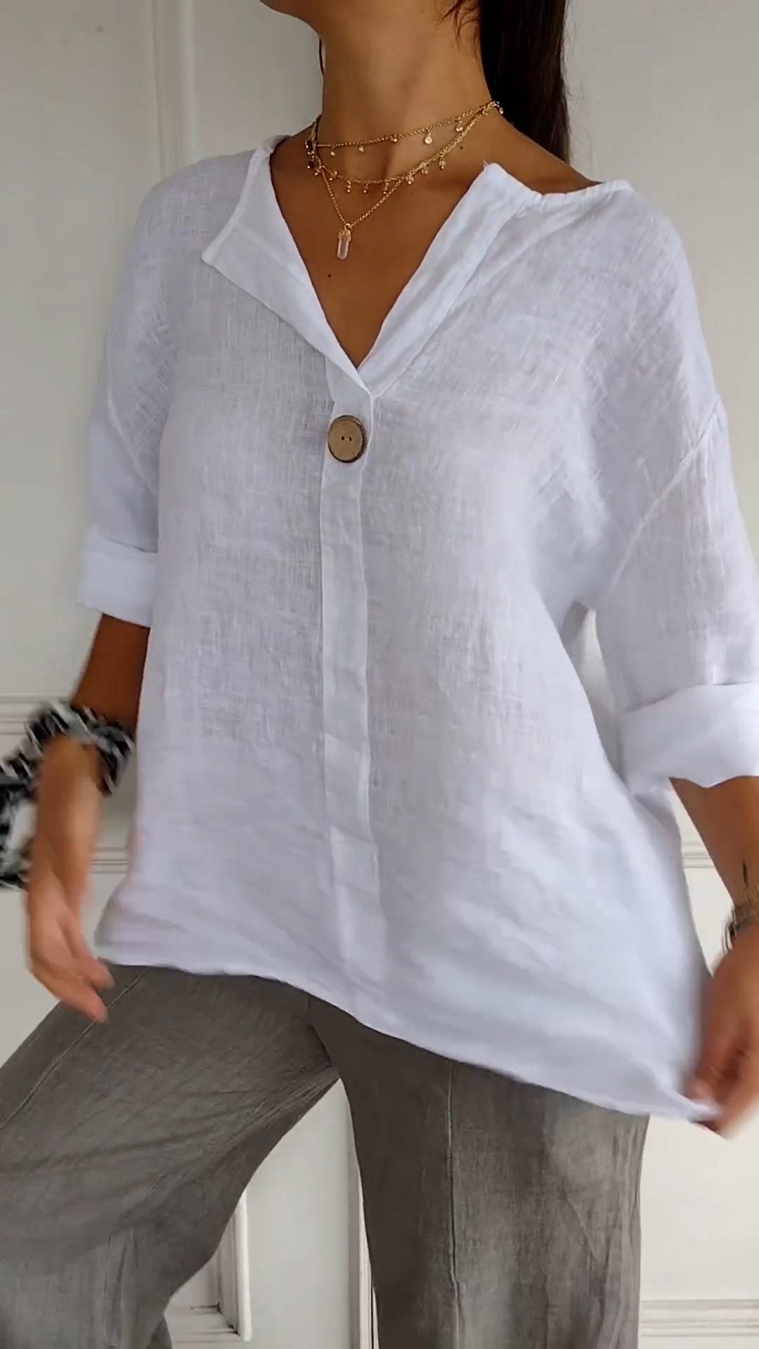 Jasmine | Top Décontracté En Coton Et Lin Avec Col En V