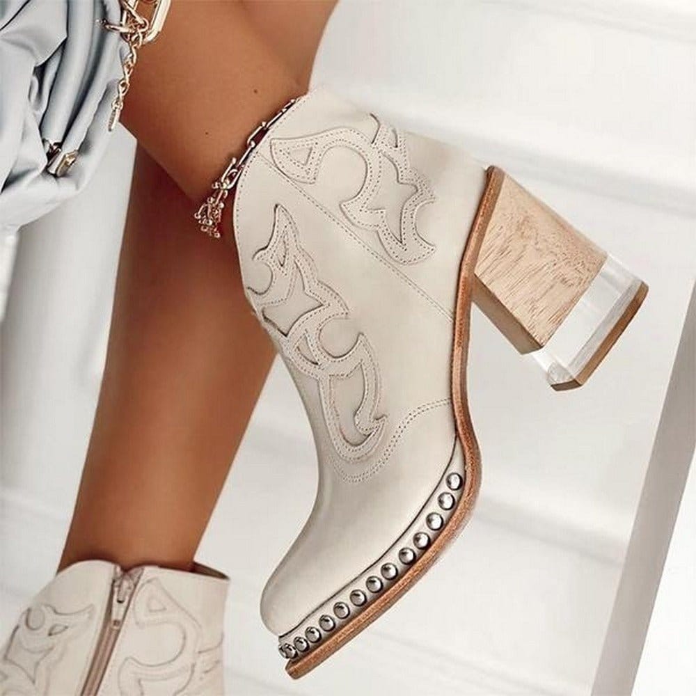 Miriam | Bottines En Cuir À Talon Sculpté Et Détail Western