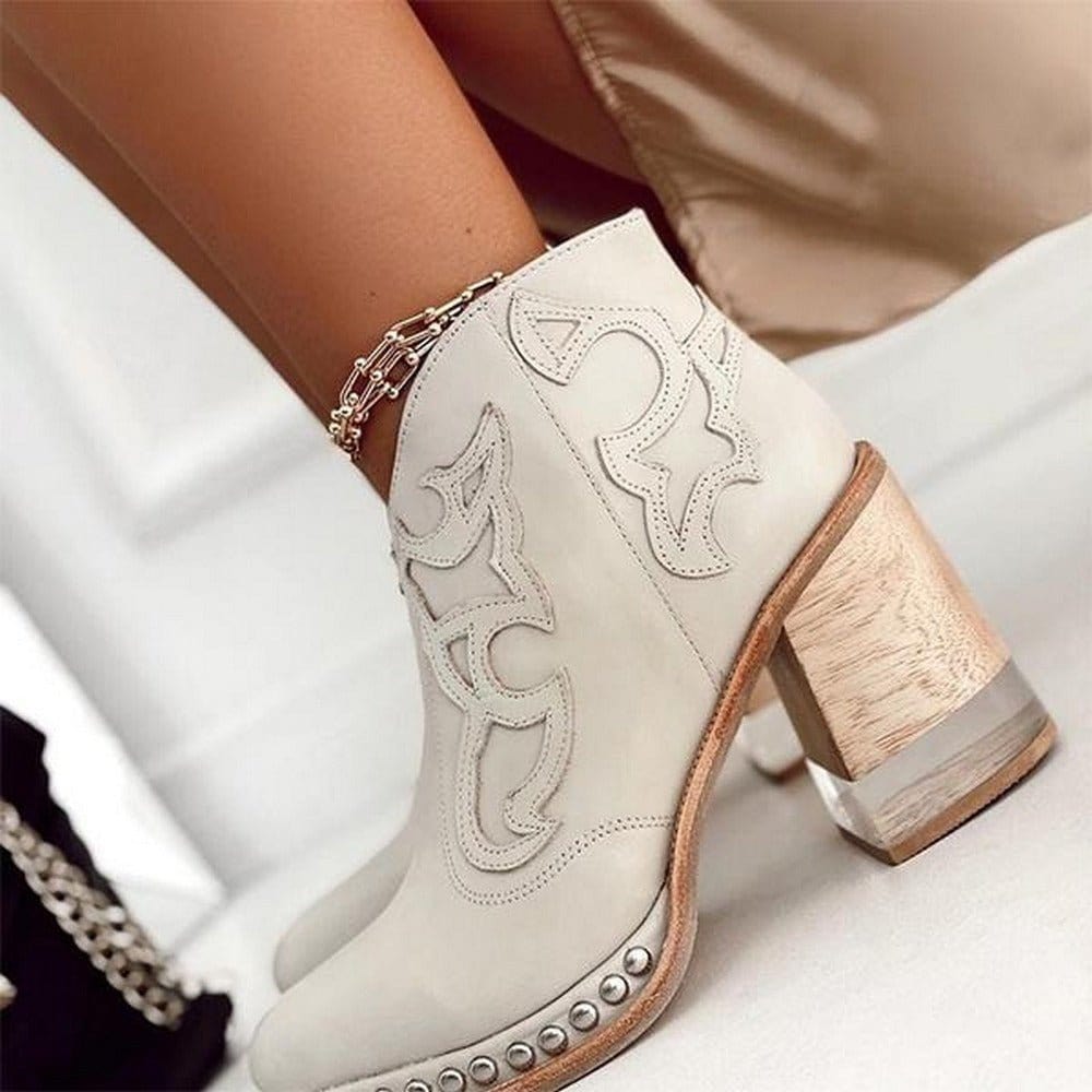 Miriam | Bottines En Cuir À Talon Sculpté Et Détail Western