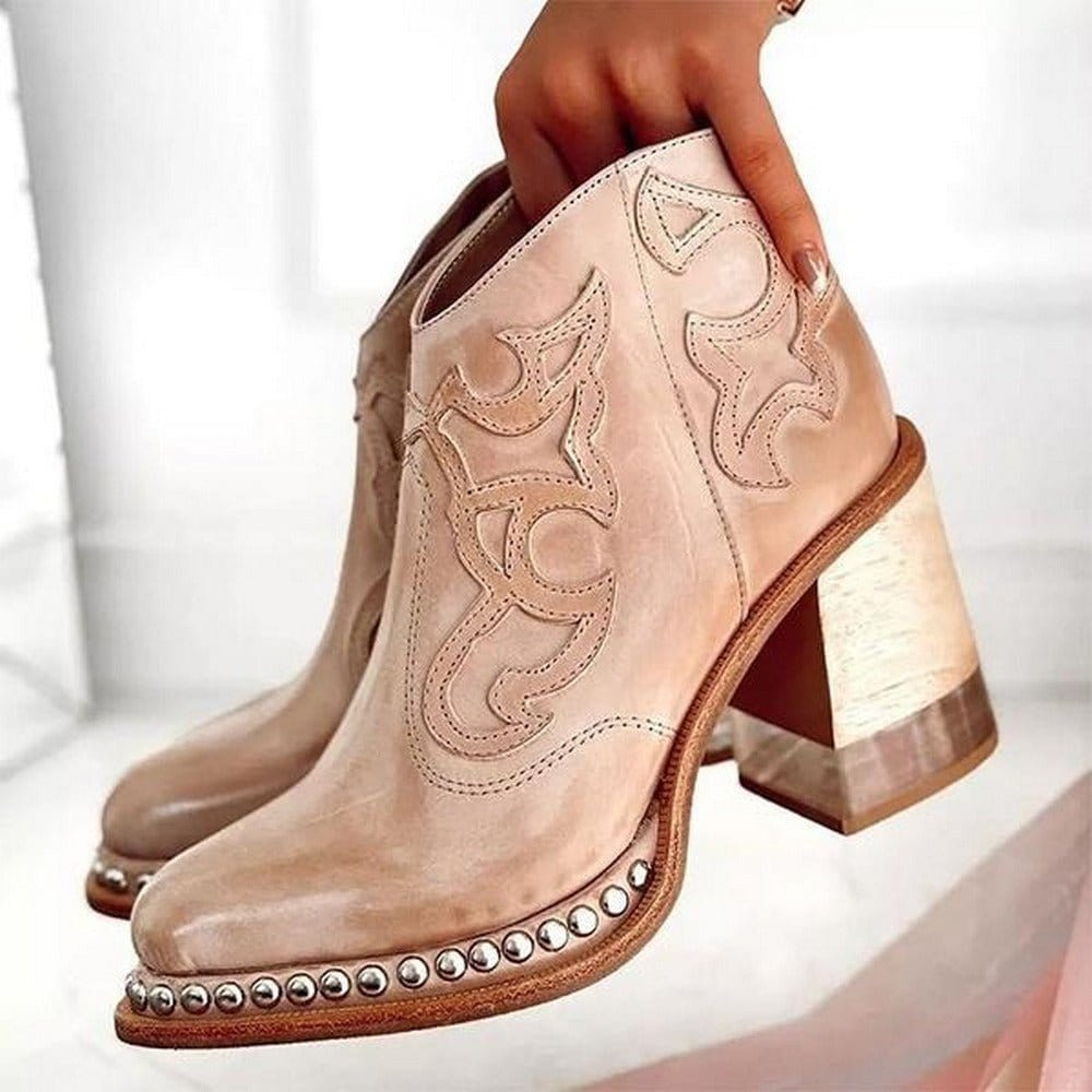 Miriam | Bottines En Cuir À Talon Sculpté Et Détail Western