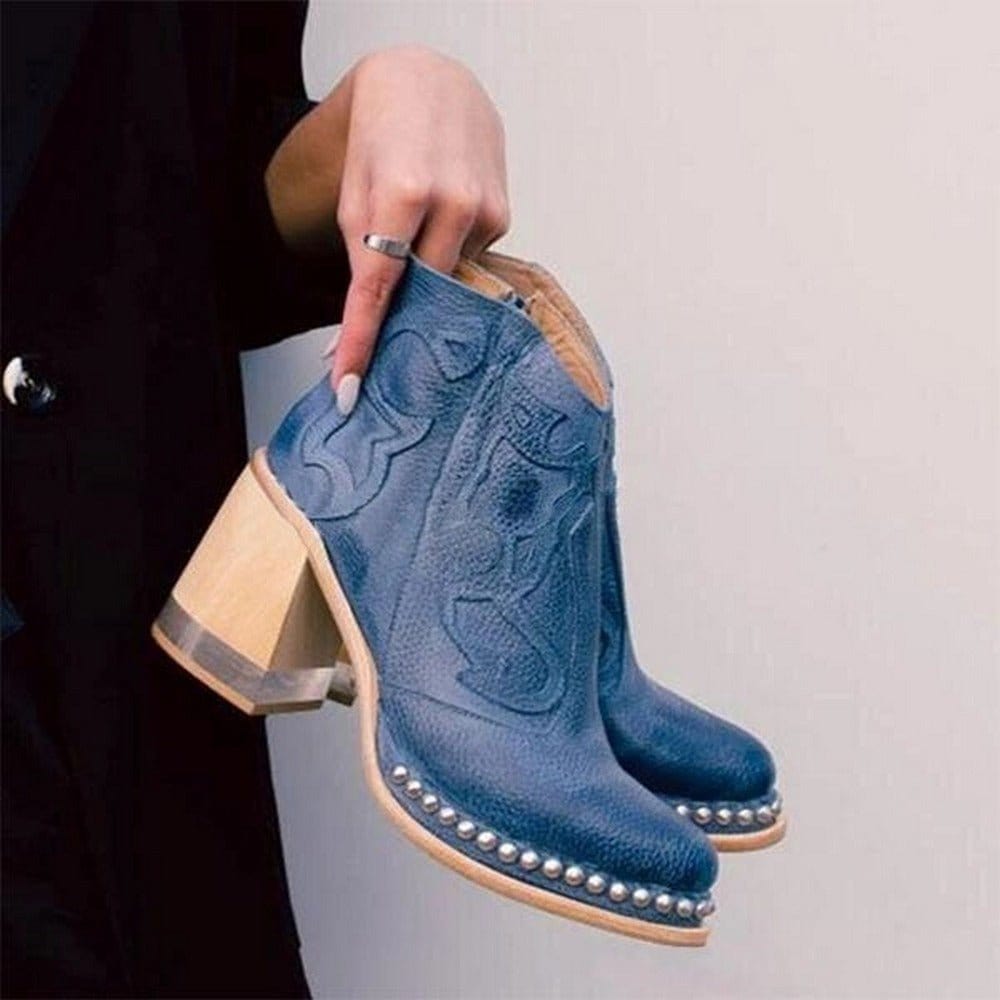 Miriam | Bottines En Cuir À Talon Sculpté Et Détail Western