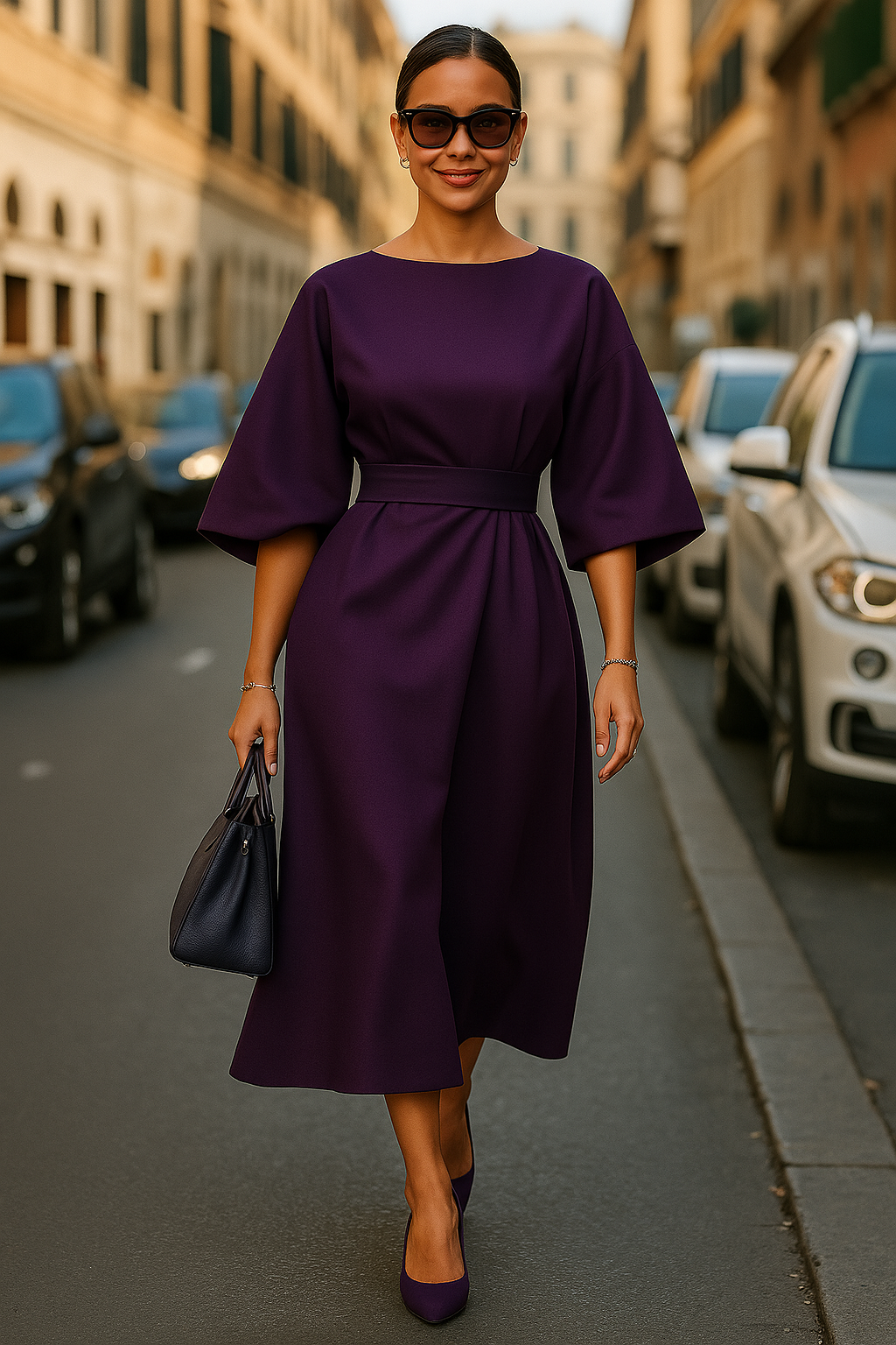 Sonia | Robe Élégante à Manches Bouffantes
