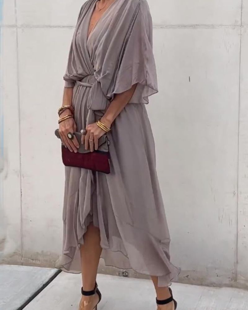 Rhea | Robe Croisée Fluide À Manches Chauve-Souris