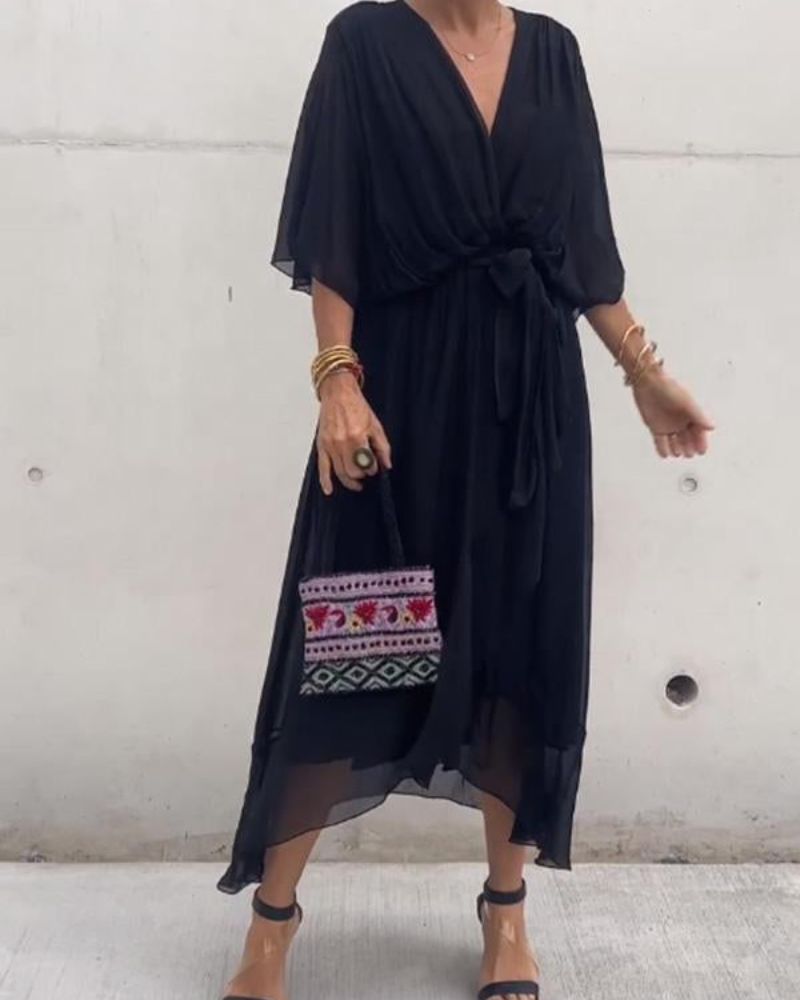 Rhea | Robe Croisée Fluide À Manches Chauve-Souris
