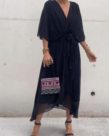 Rhea | Robe Croisée Fluide À Manches Chauve-Souris