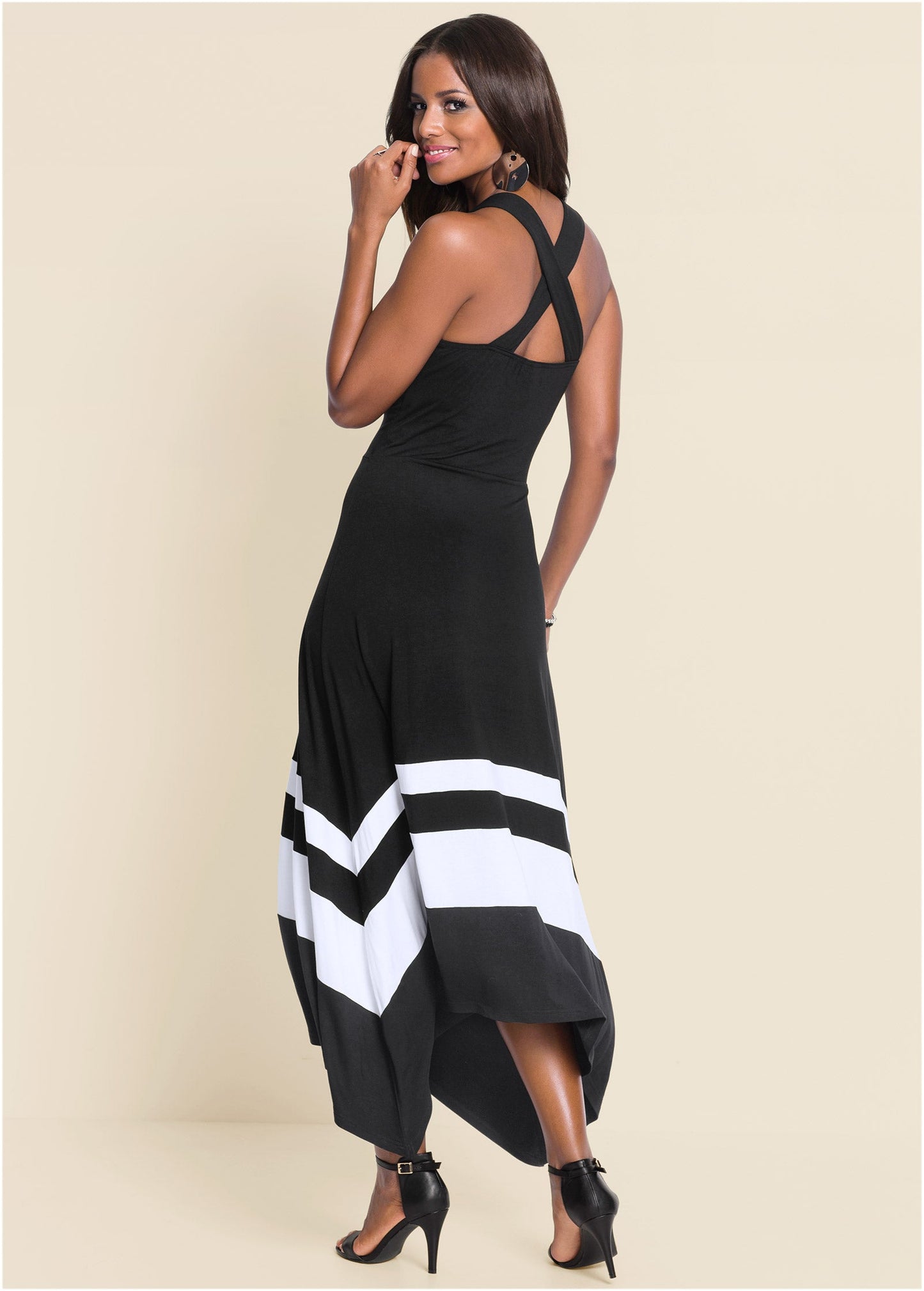 Color Block Maxi Dress - Black & White