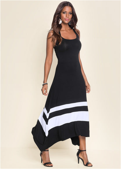 Color Block Maxi Dress - Black & White