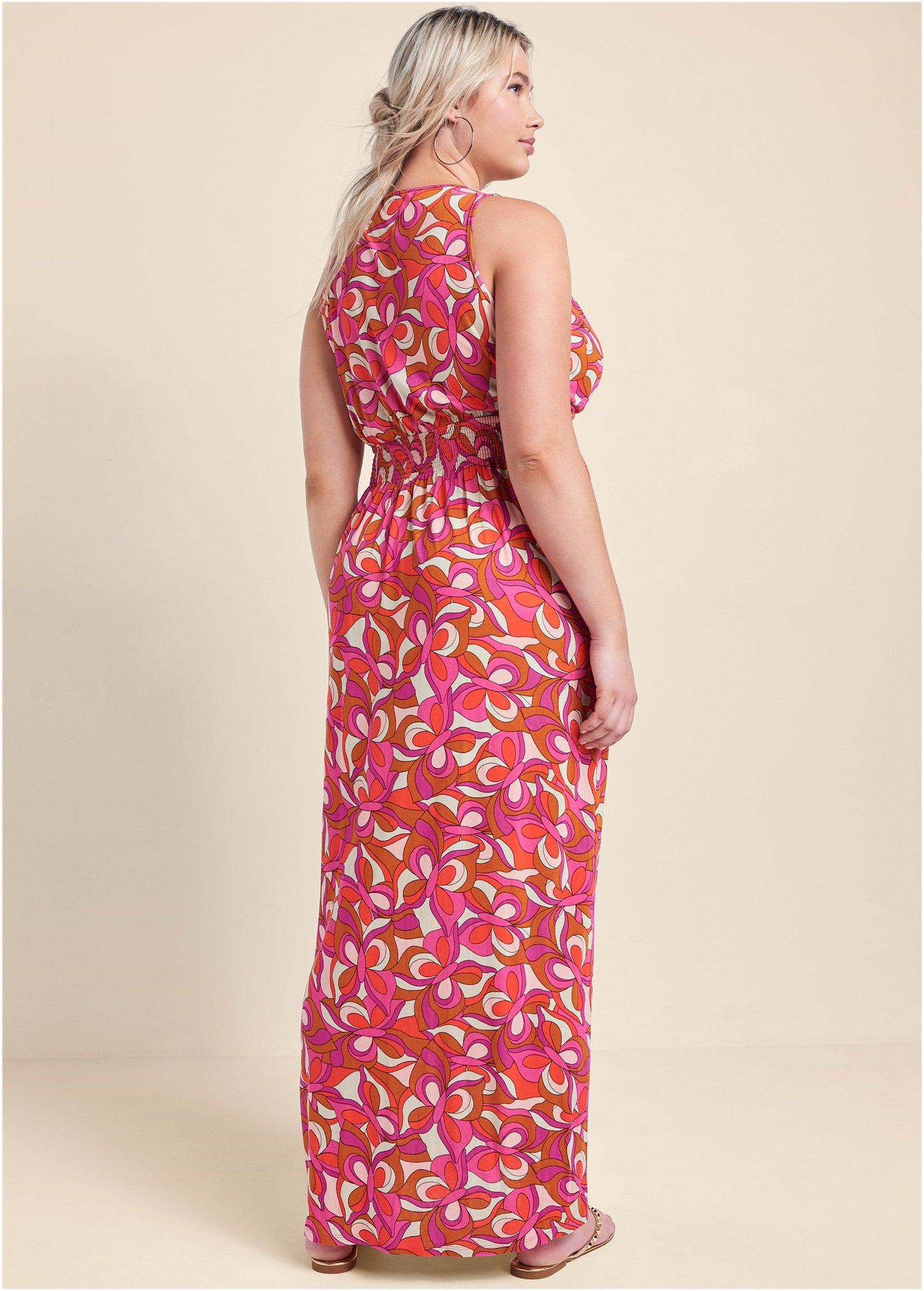 Geometric Print Maxi Dress - Pink Multi