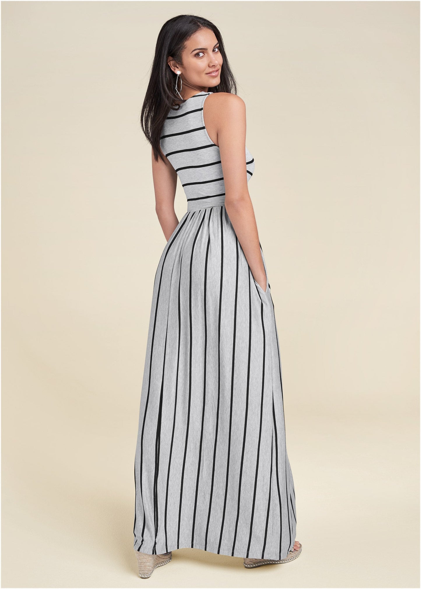 Casual Maxi Dress - Heather Grey & Black