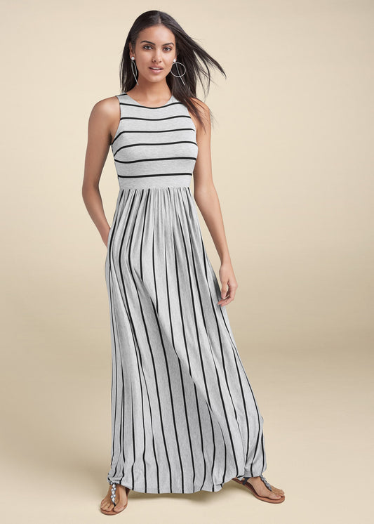 Casual Maxi Dress - Heather Grey & Black