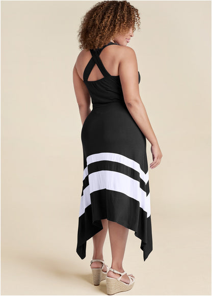 Color Block Maxi Dress - Black & White