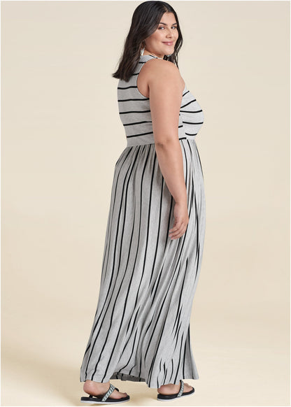 Casual Maxi Dress - Heather Grey & Black