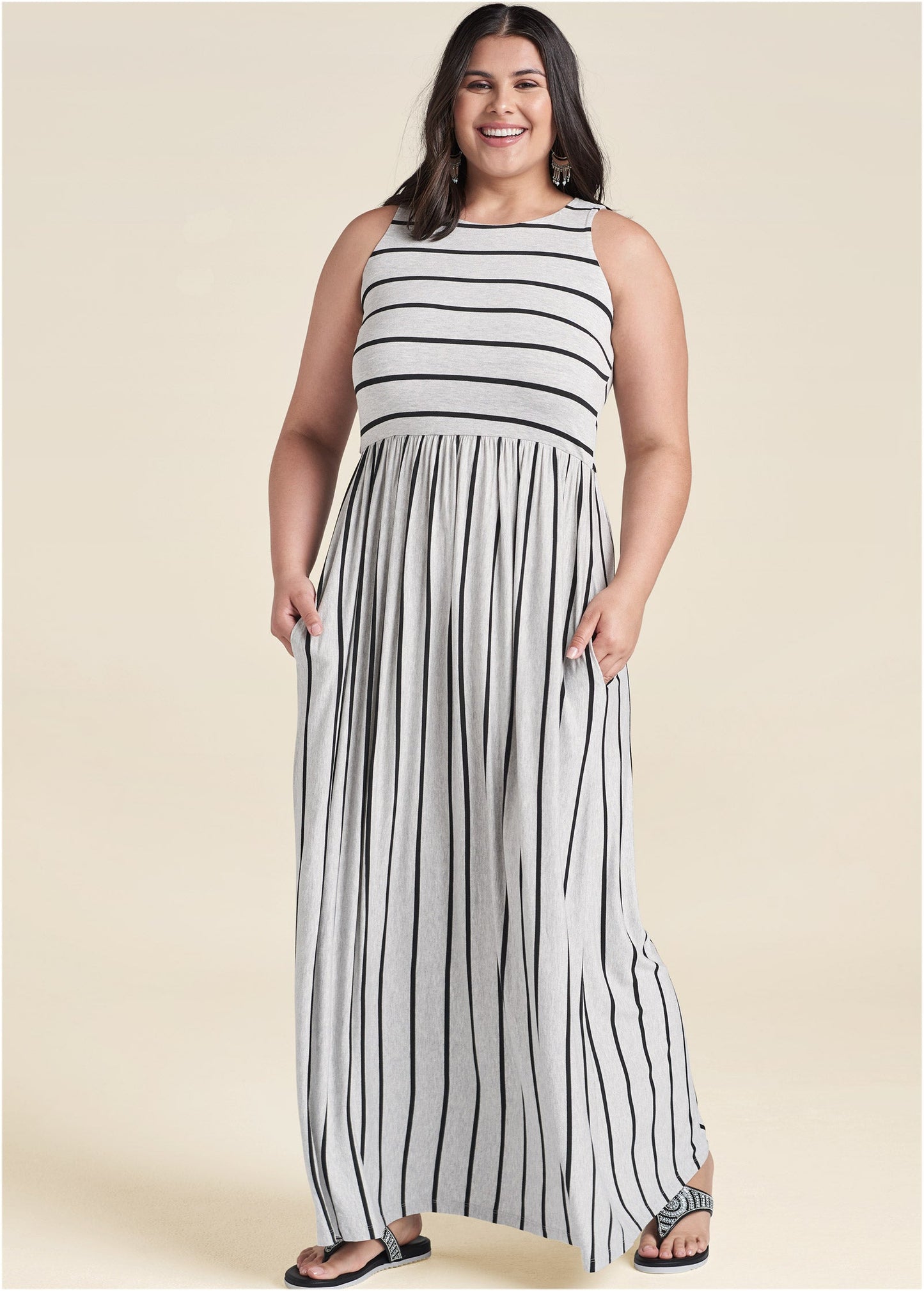 Casual Maxi Dress - Heather Grey & Black