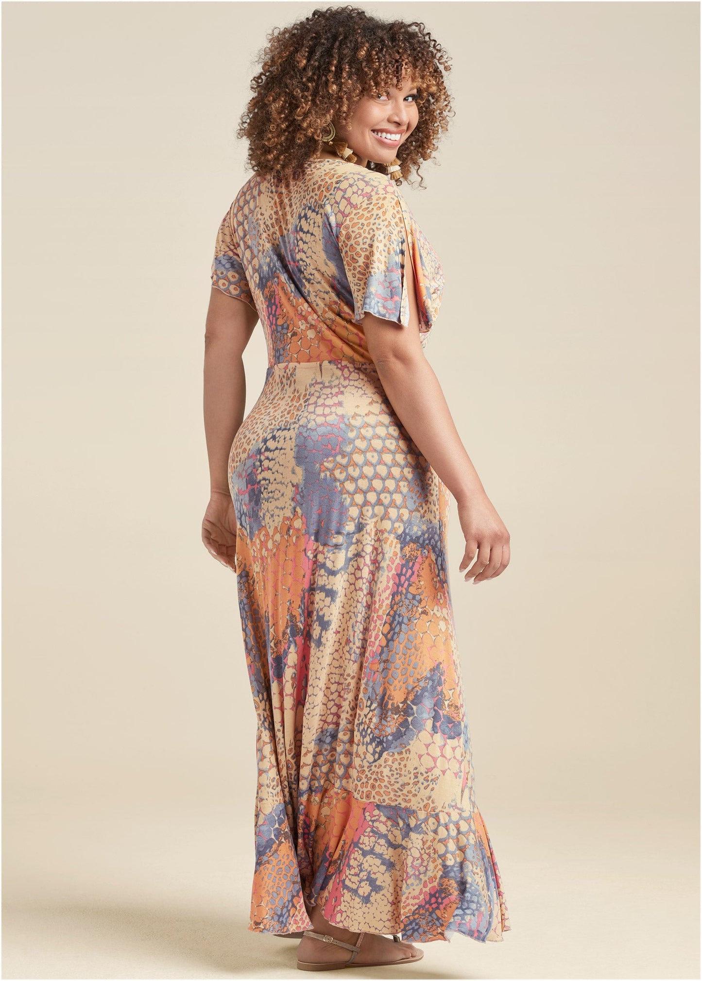 Surplice Maxi Dress  - Orange Multi