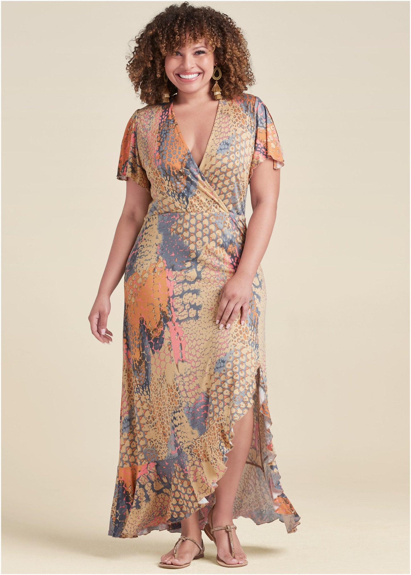 Surplice Maxi Dress  - Orange Multi