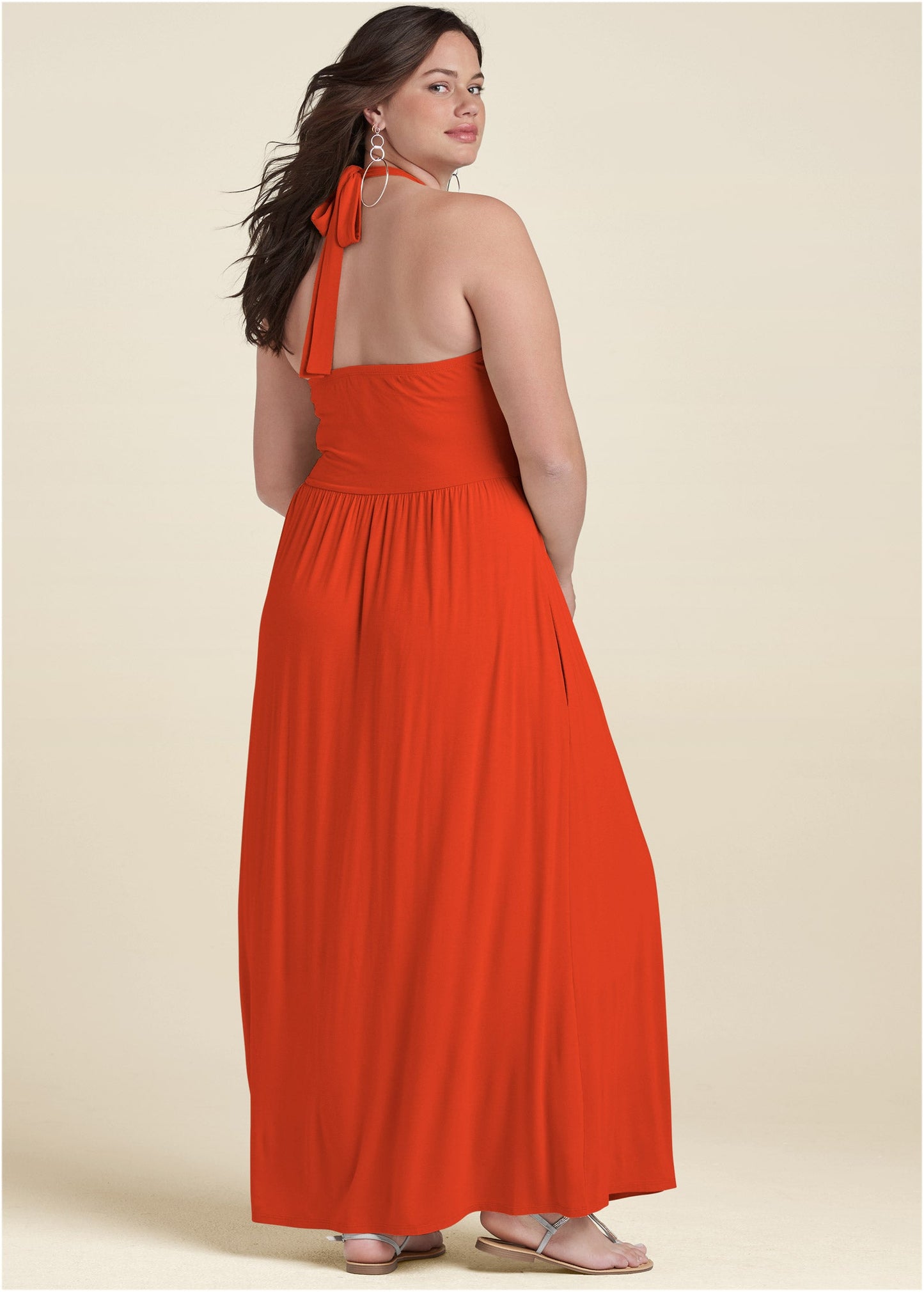 High Neck Maxi Dress - Tangerine Tango