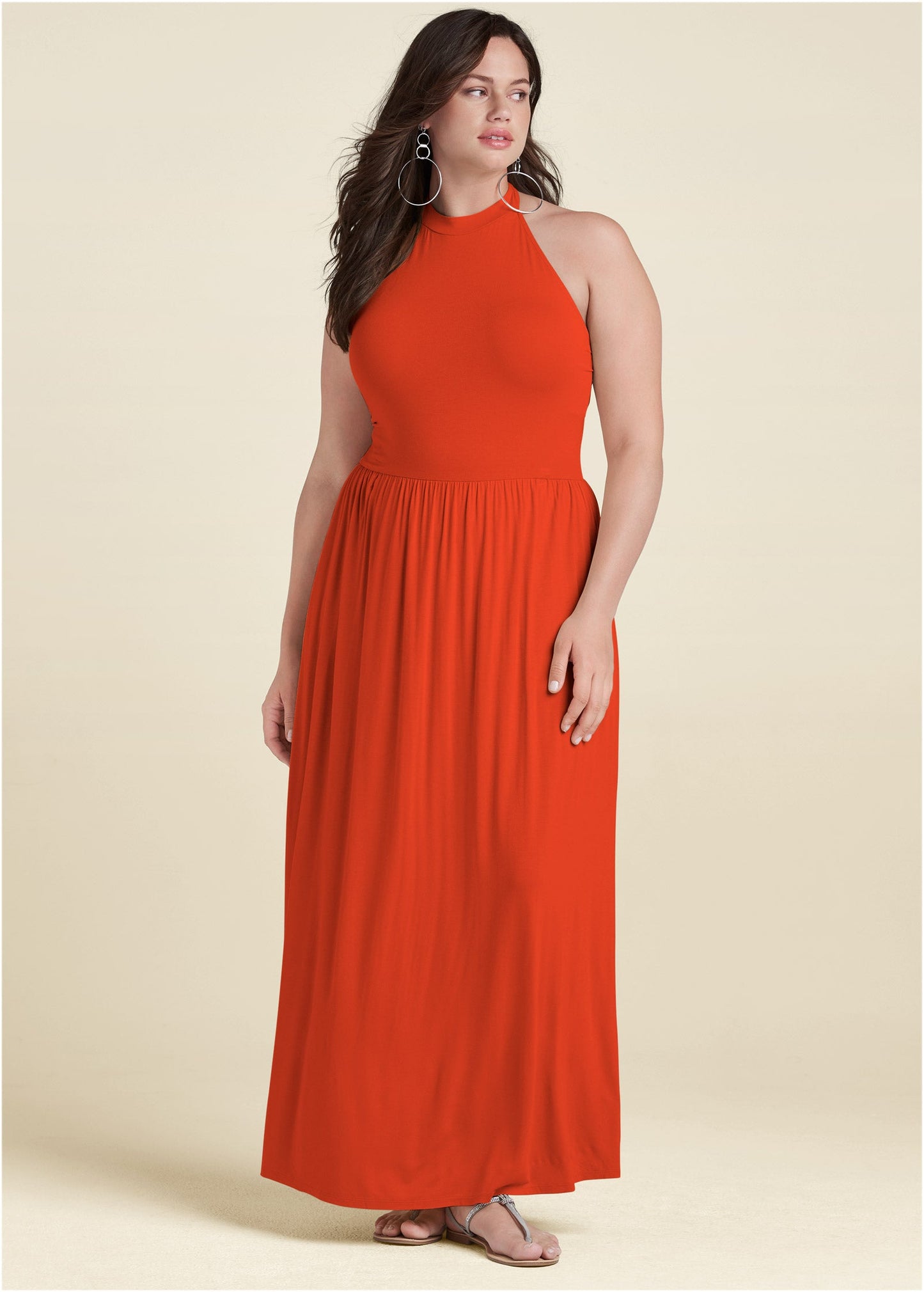 High Neck Maxi Dress - Tangerine Tango