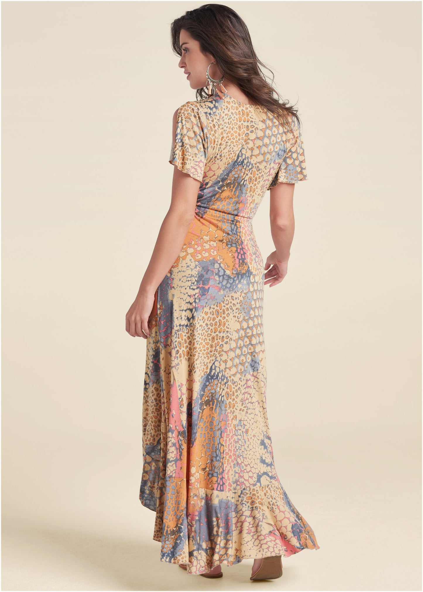 Surplice Maxi Dress  - Orange Multi