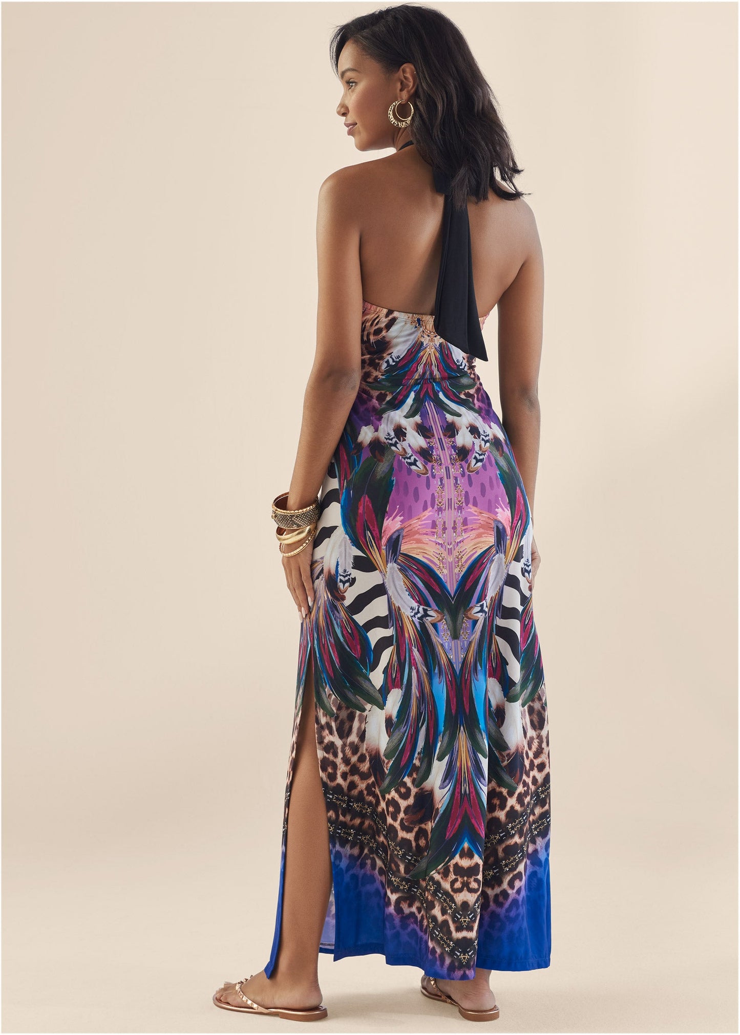 Jungle Party Halter Dress  - Purple Multi