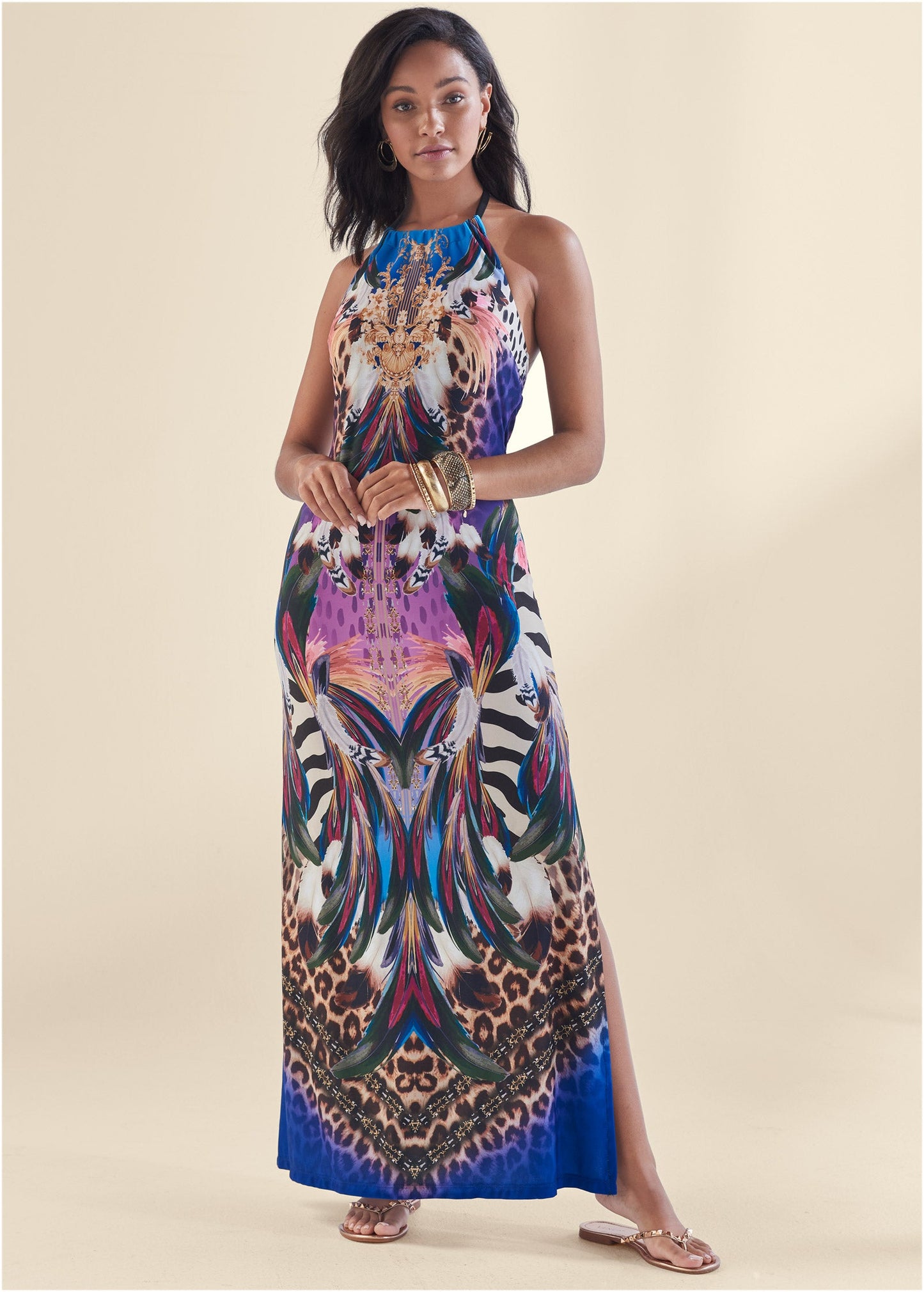 Jungle Party Halter Dress  - Purple Multi