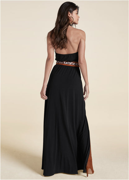 Cross Neck Halter Dress - Black