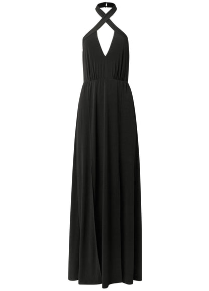 Cross Neck Halter Dress - Black