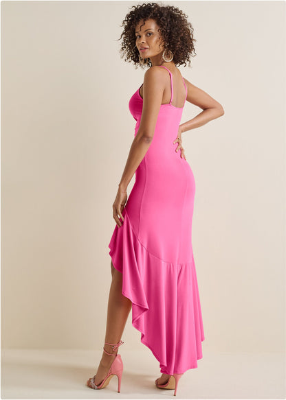 High-Low Ruffle Dress - Pink