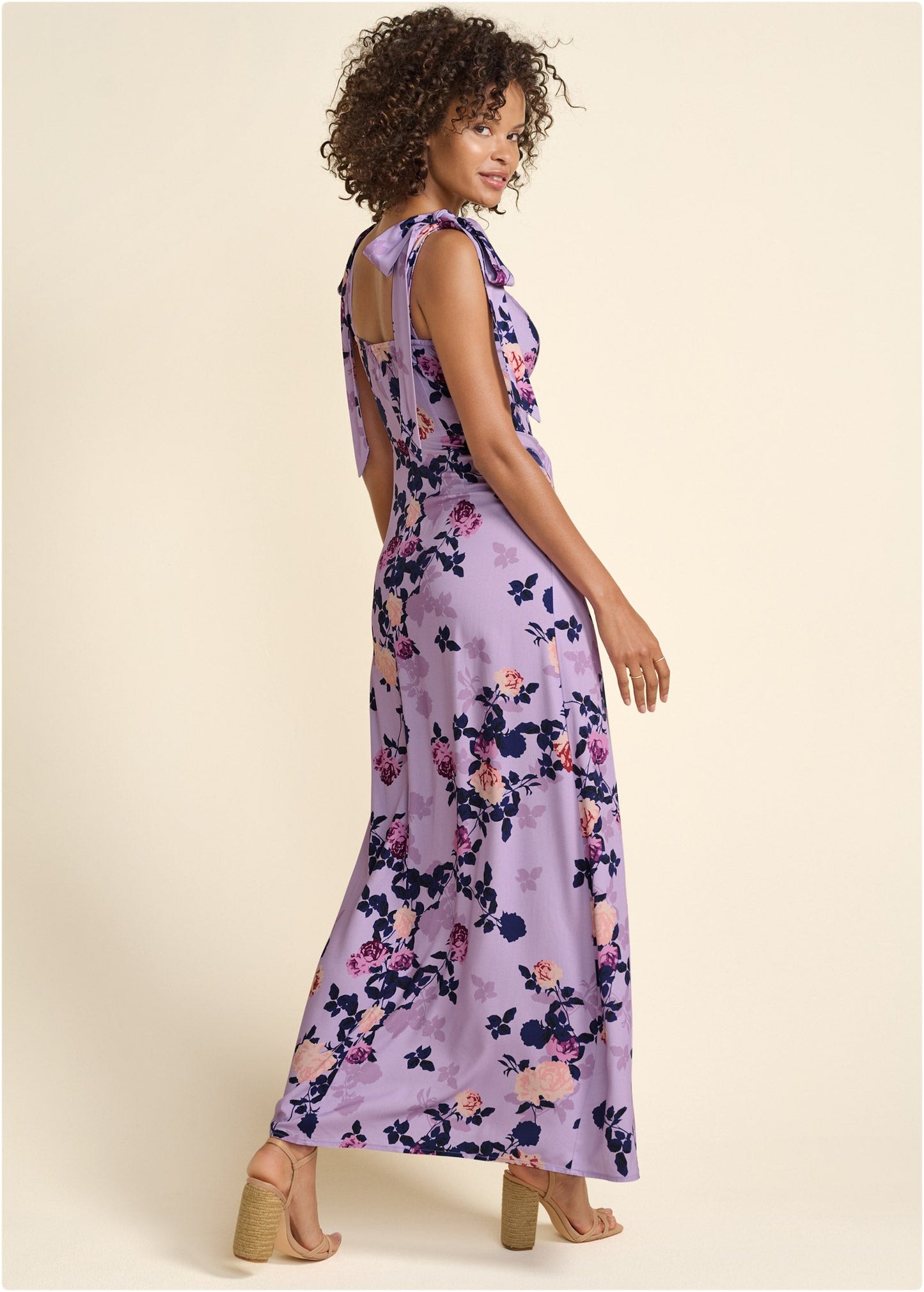 Tie Shoulder Maxi Dress - Purple Multi