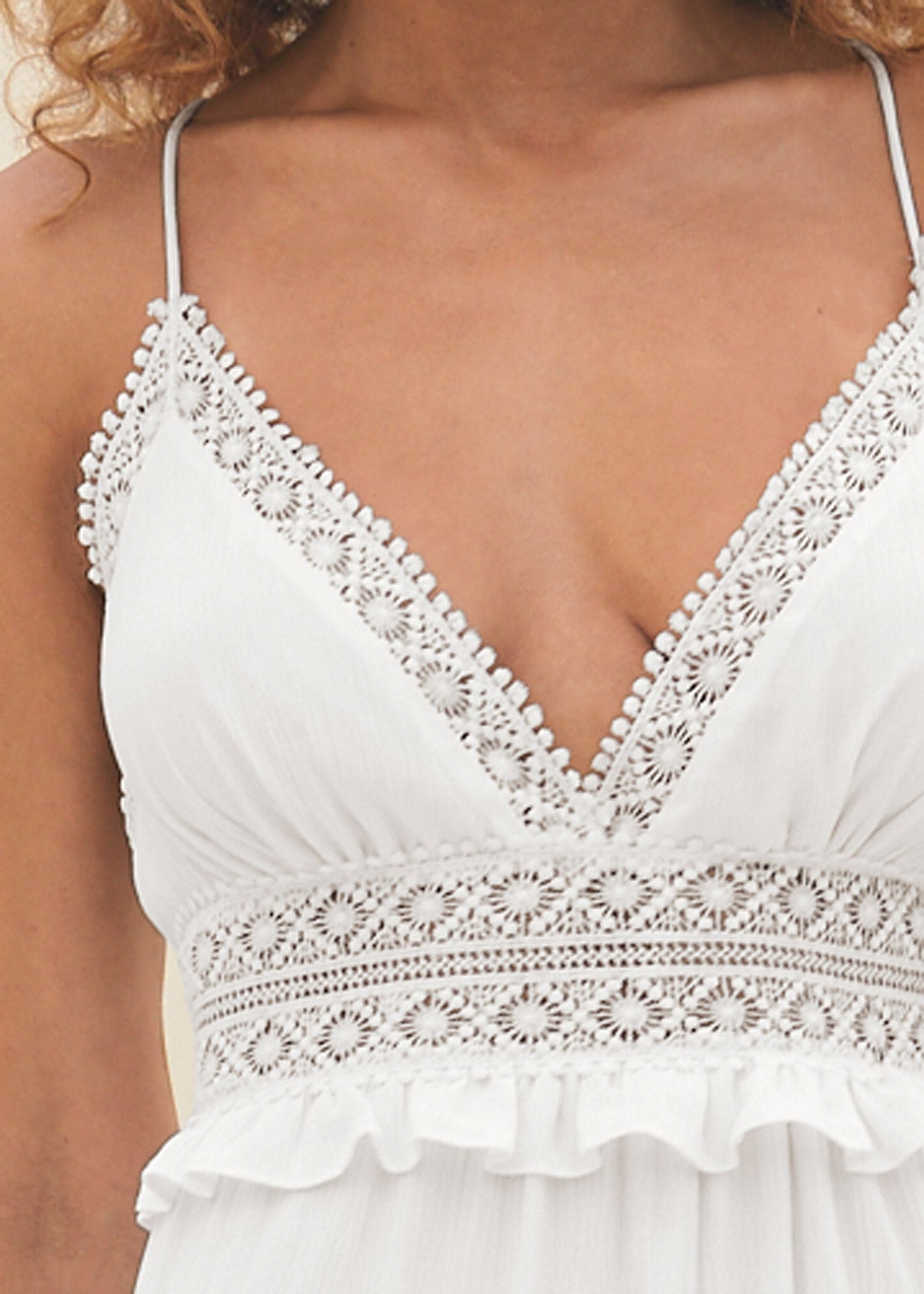 Crochet Detail Maxi Dress  - Off White