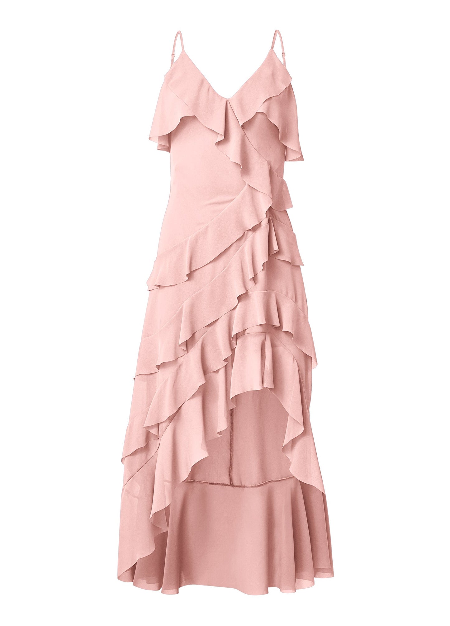 High-Low Ruffle Maxi Dress - Pink