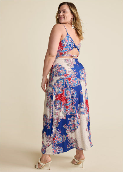 Twist Back Maxi Dress - Red Multi