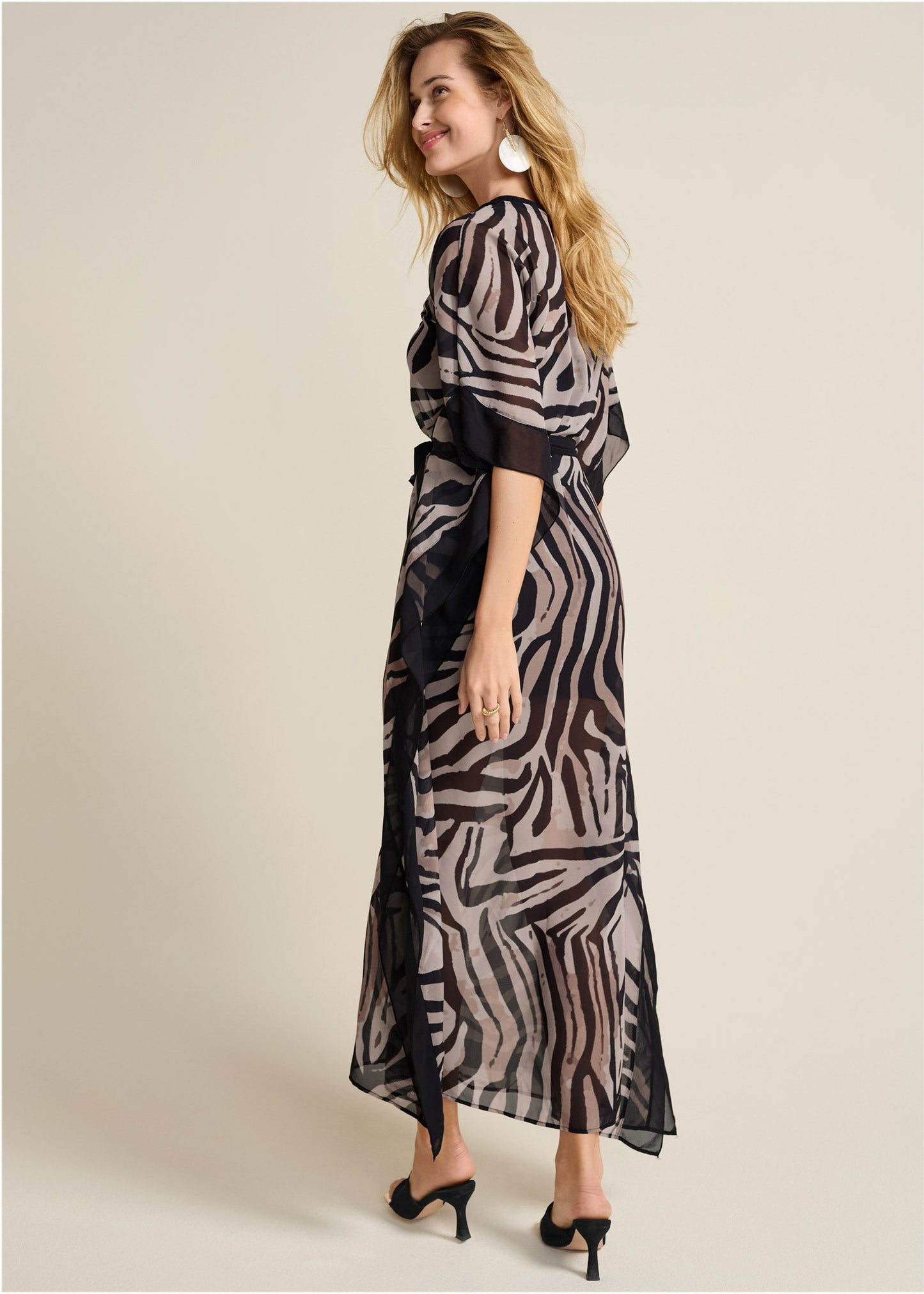 Animal Print Caftan Dress  - Black & Natural