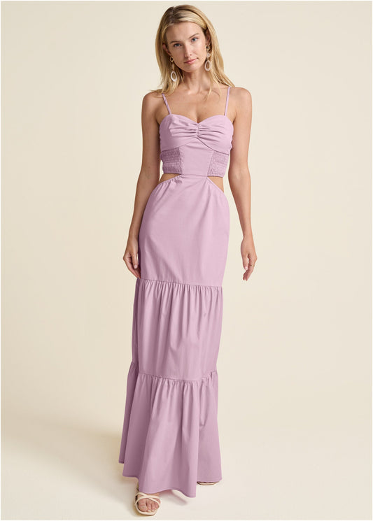 Cutout Tie-Back Maxi Dress - Light Purple