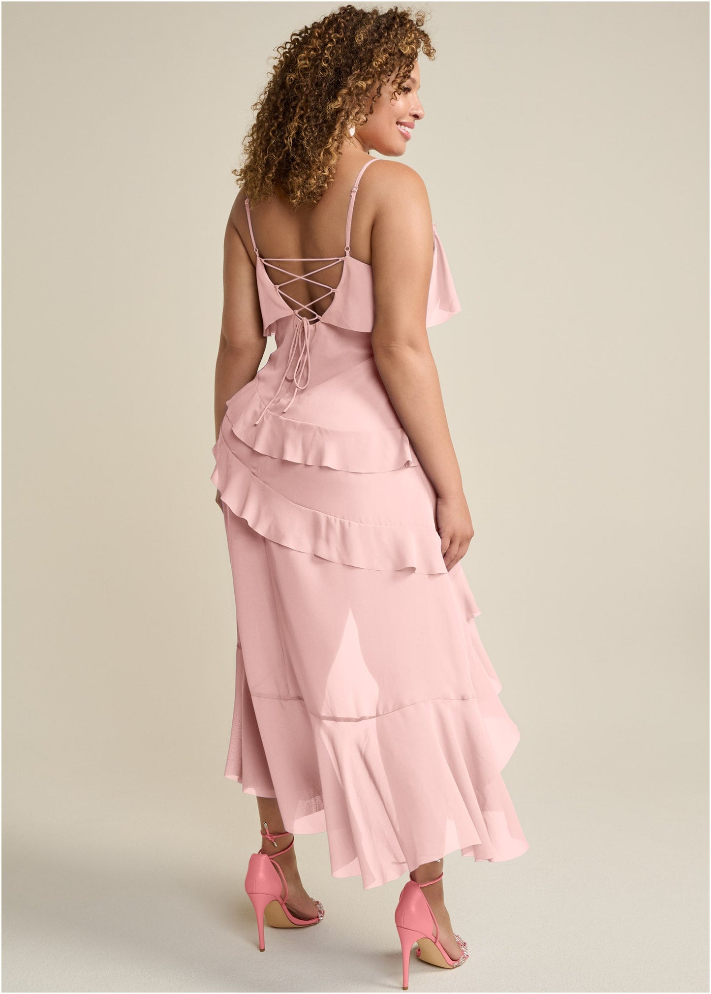 High-Low Ruffle Maxi Dress - Pink