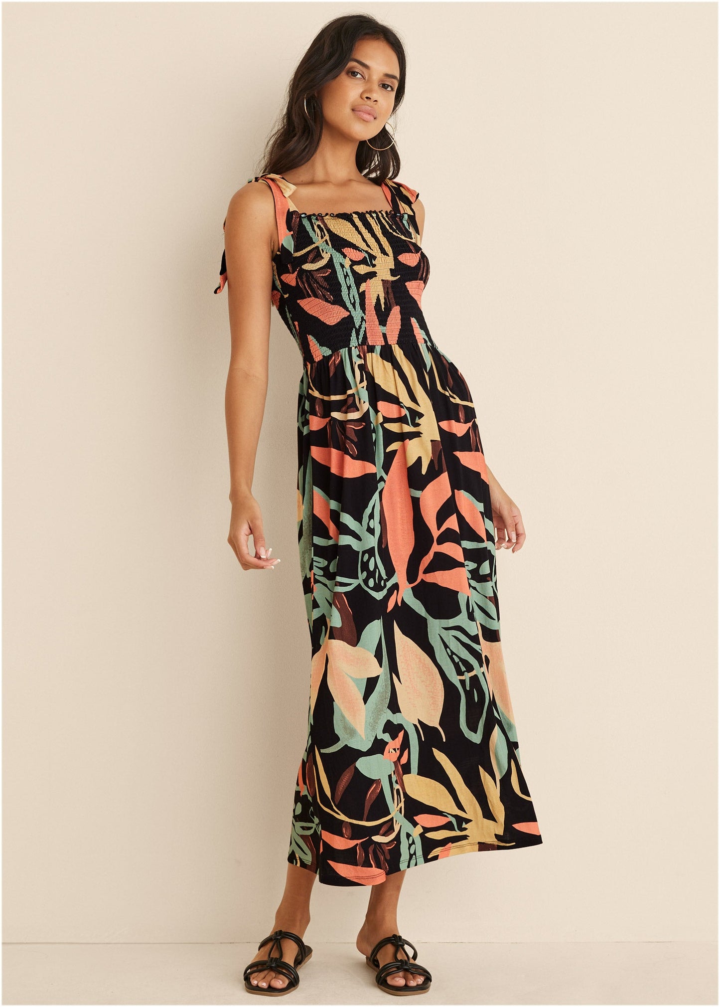 Smocked Maxi Dress - Black Multi