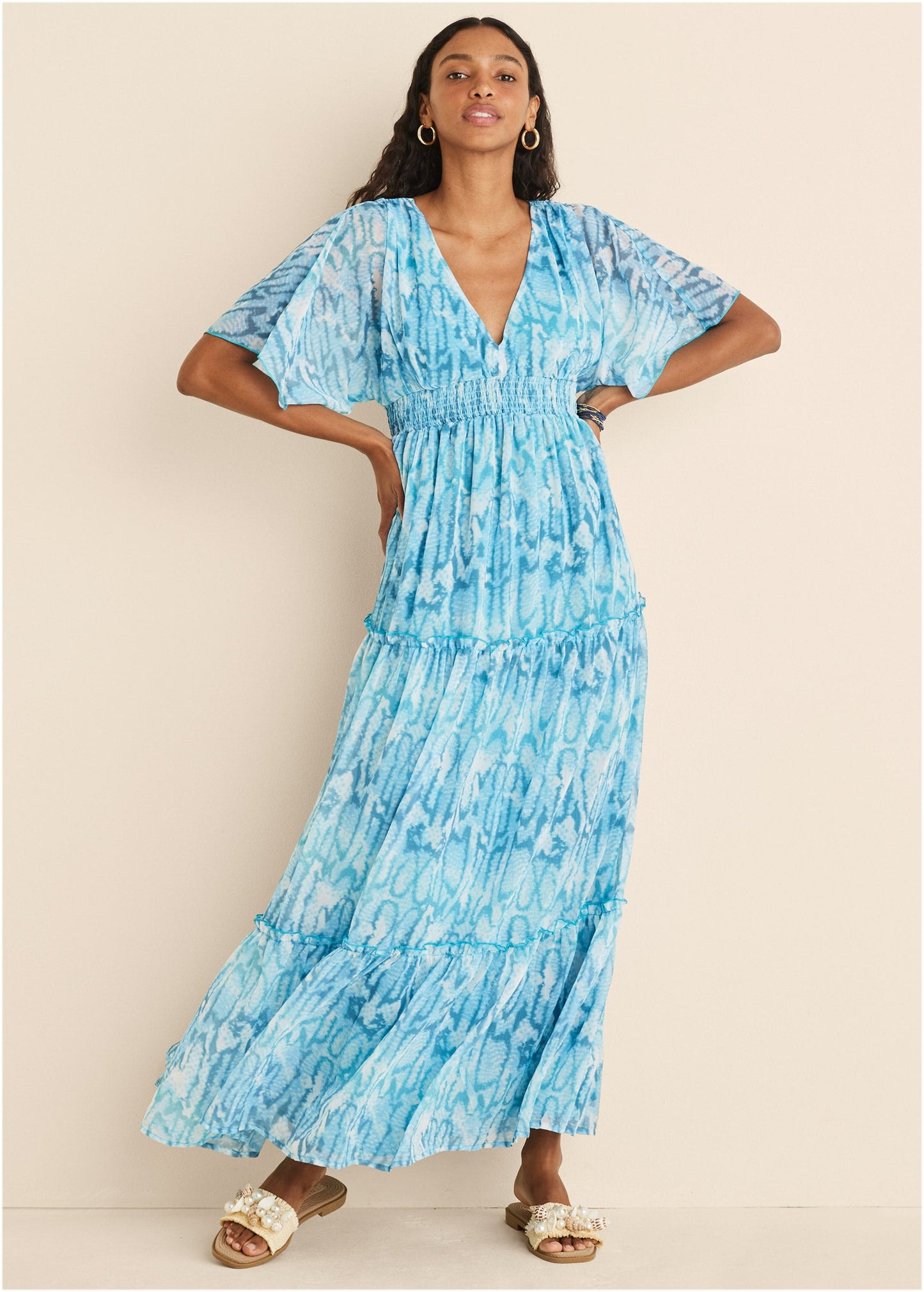 Flutter Sleeve Maxi Dress - Water Snake